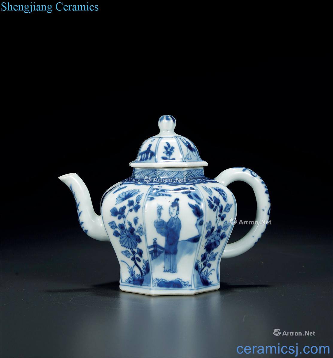 Clear blue character flower grain sides teapot