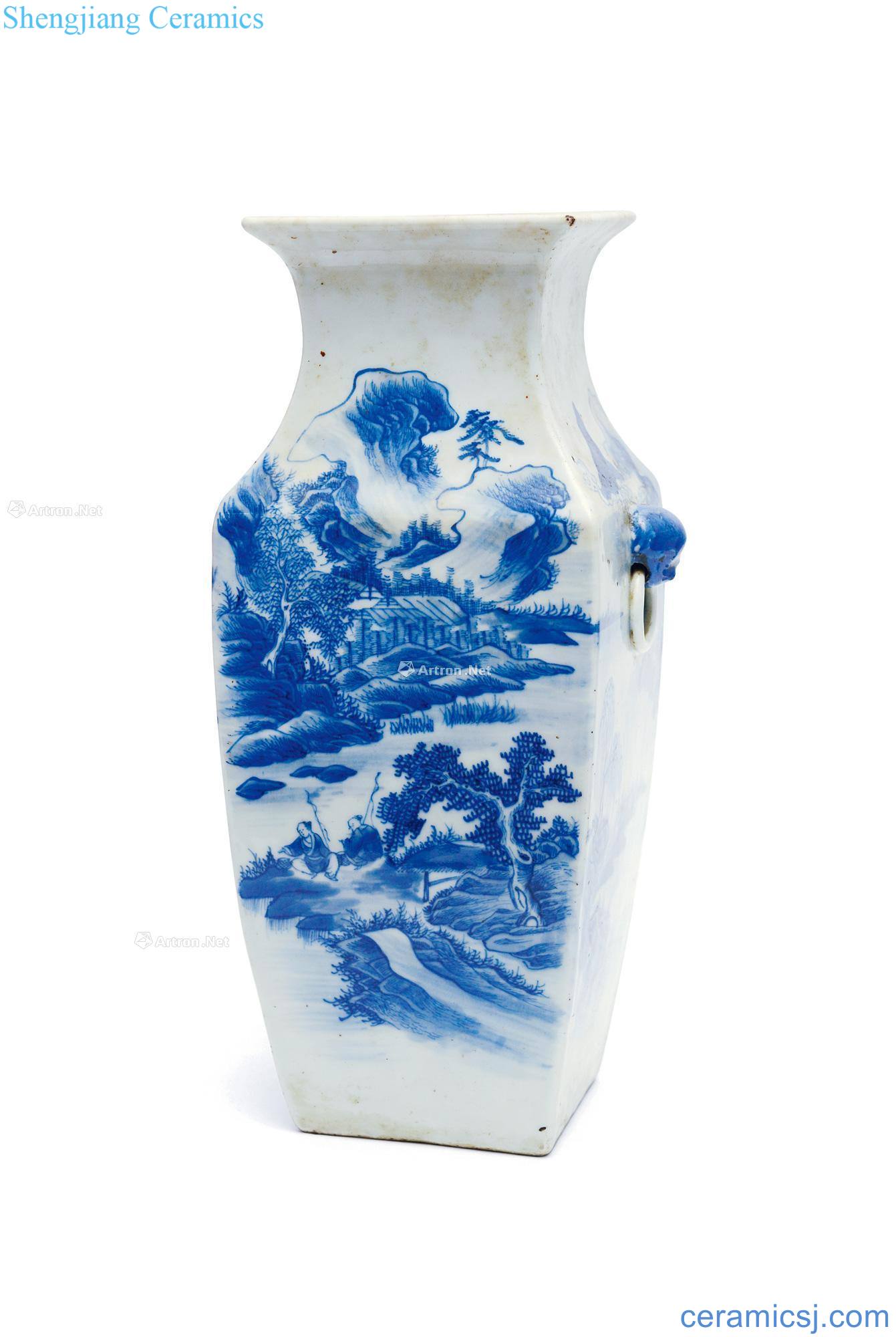 In the qing dynasty Blue and white double square bottle shop first landscape characters