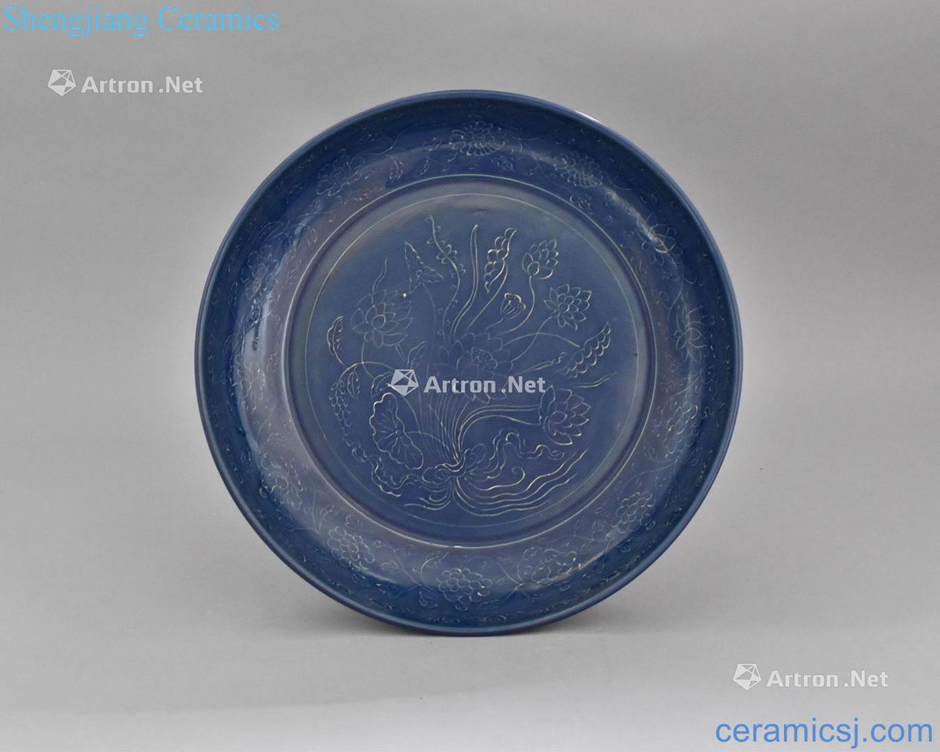 Ming Dynasty XUANDE MARK XUANDE BLUE MONOCHROME CARVED PORCELAIN CHARGER