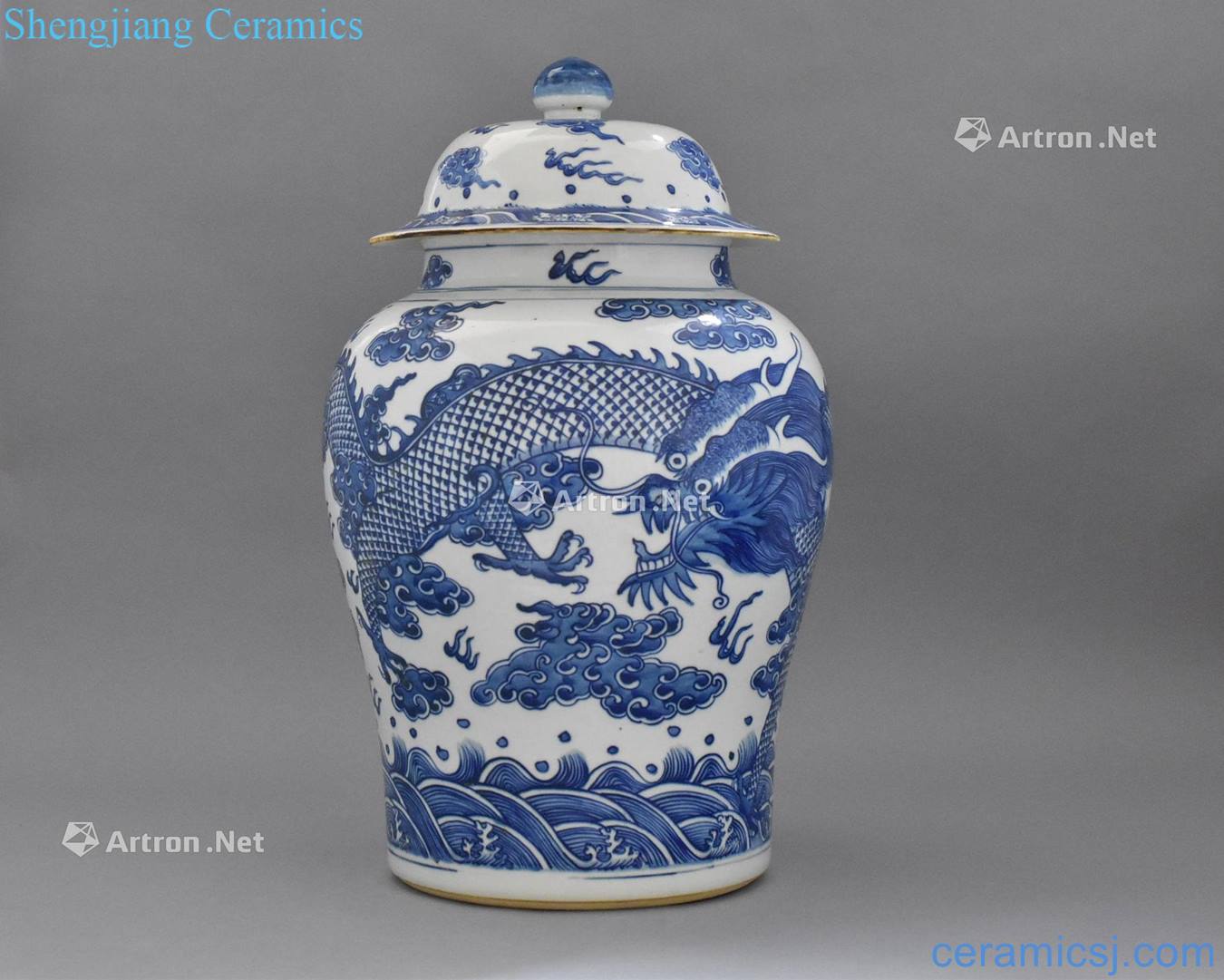 The Qing Dynasty KANGXI MARK KANGXI BLUE AND WHITE DRAGON HELMET JAR