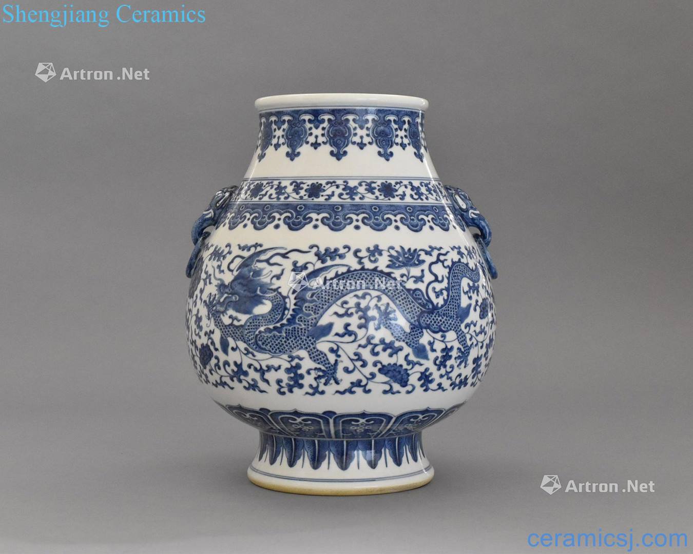 The Qing Dynasty DRAGON AND LOTUS COBALT BLUE ZUN VASE