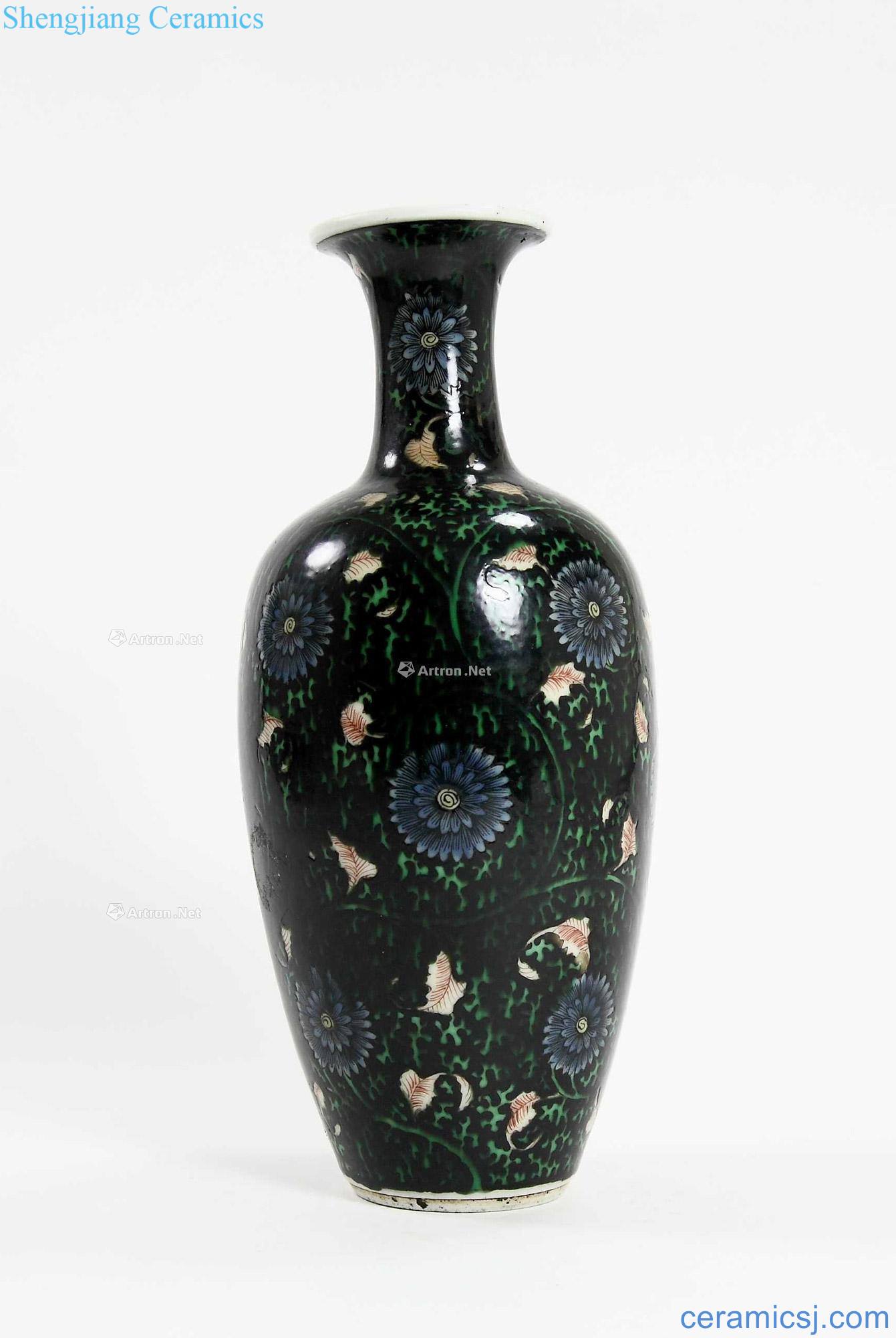 Qing yongzheng black vase colorful tie up branches