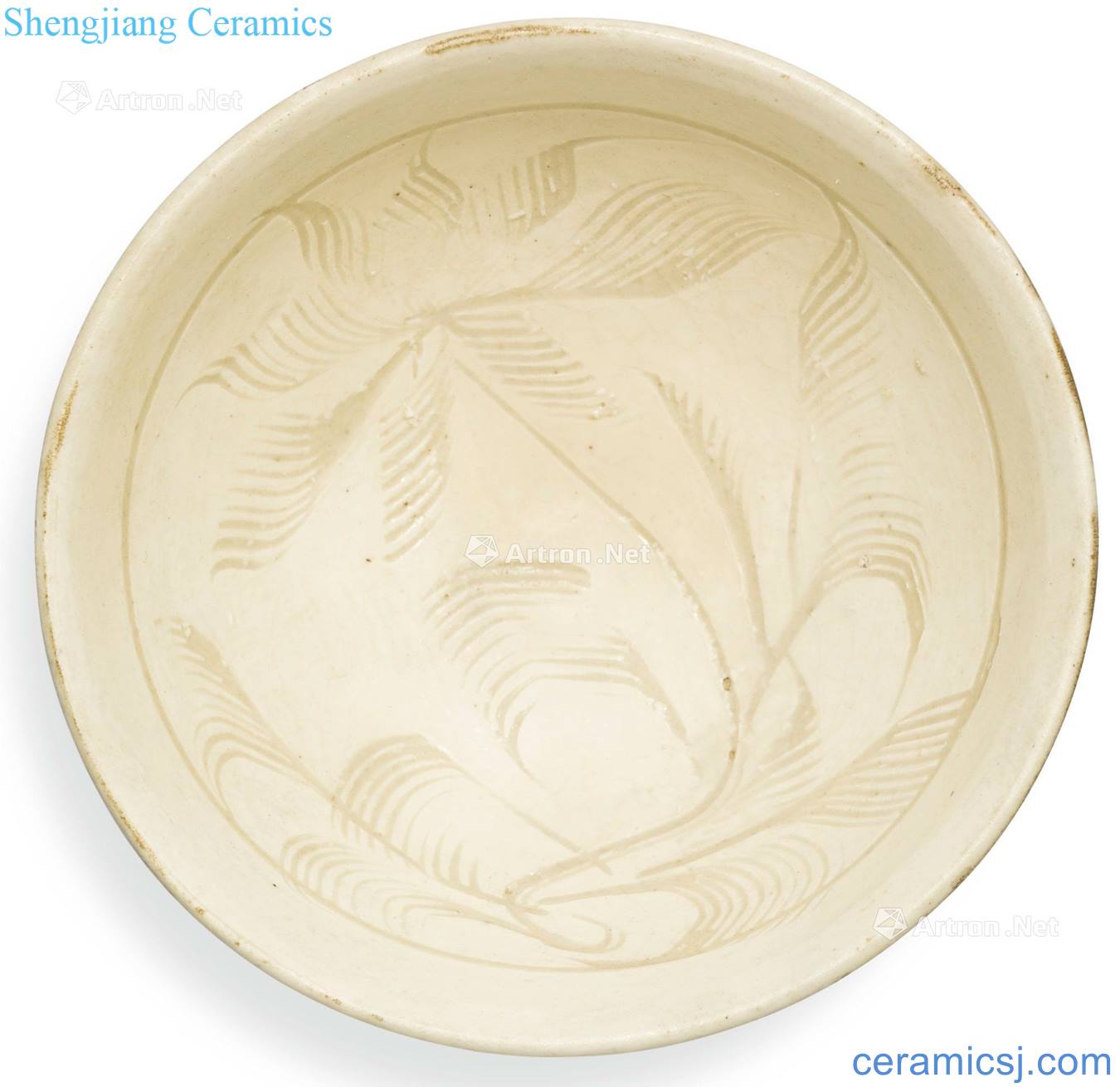 Song magnetic state kiln white glazed carved small 盌