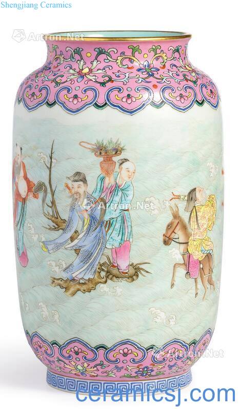 Qing qianlong pastel pink to lotus grain ensemble lantern bottles