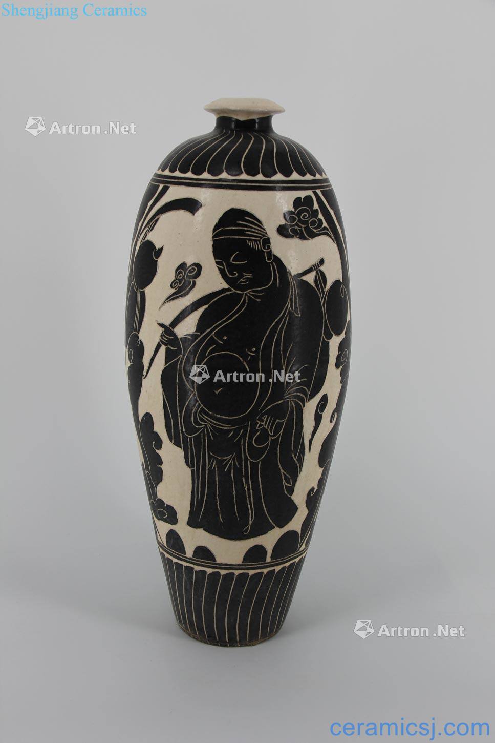 Song mei bottle cizhou kiln white with black decorative pattern characters