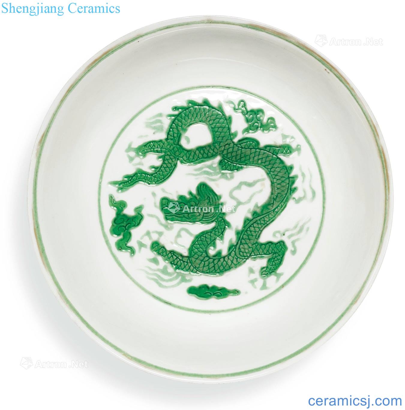 Ming hongzhi Green color carved YunLongWen plate