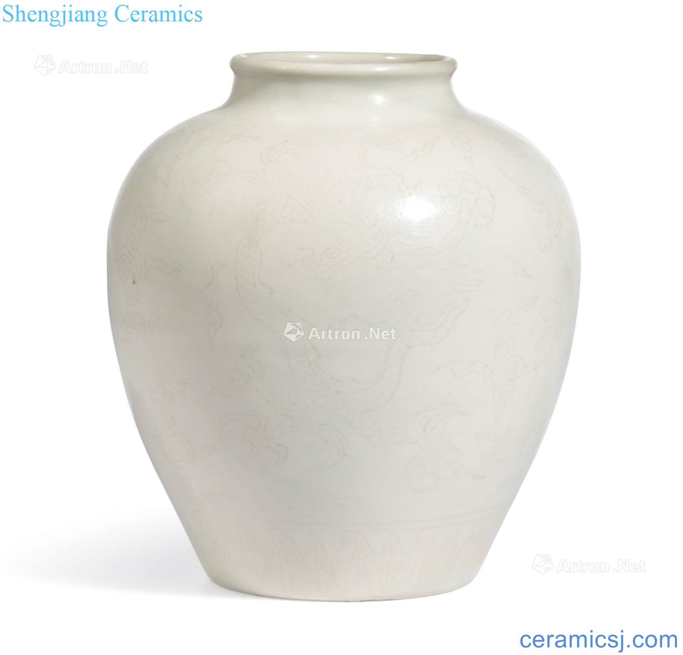 Ming jiajing White glazed shadow YunLongWen cans
