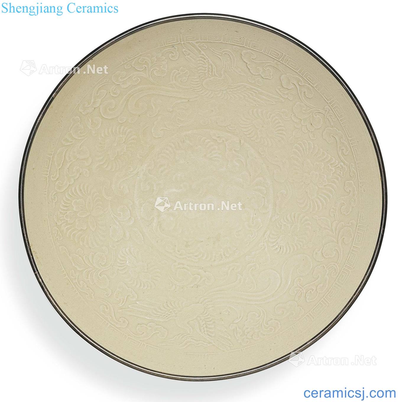 Gold kiln white glaze wear flowers auspicious chicken tray