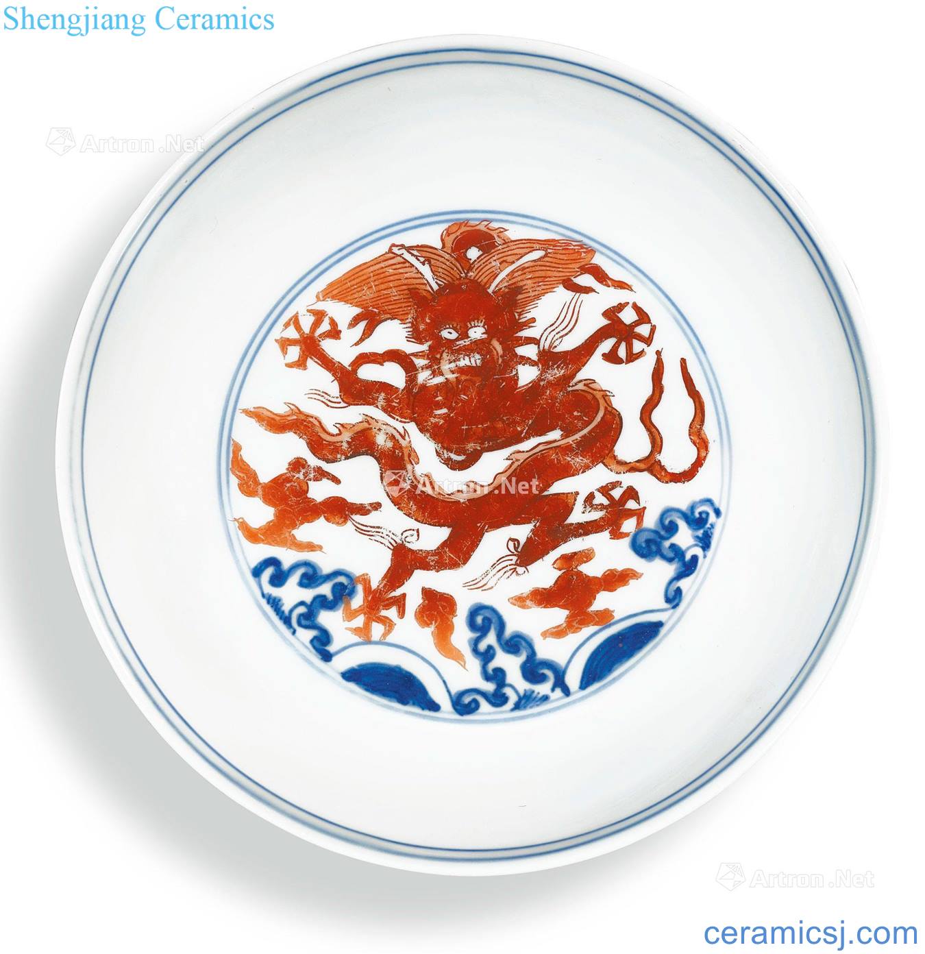 Ming wanli Blue and white alum red colour YunLongWen plate