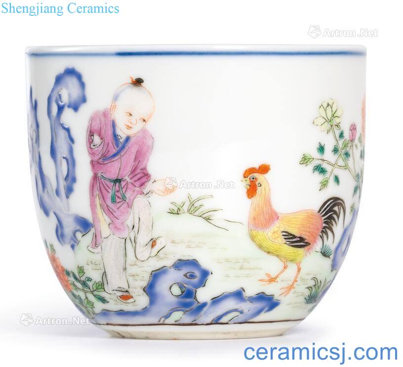 Qing qianlong pastel royal acknowledged cylinder cup chicken