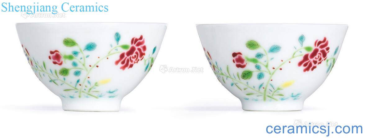 Qing yongzheng pastel no bone flowers lines (a) small cup