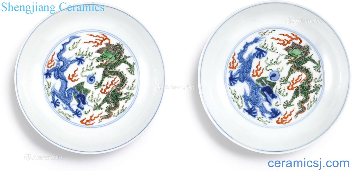Outside of the reign of emperor kangxi 鬪 color colorful ssangyong for bead inside tray (a)