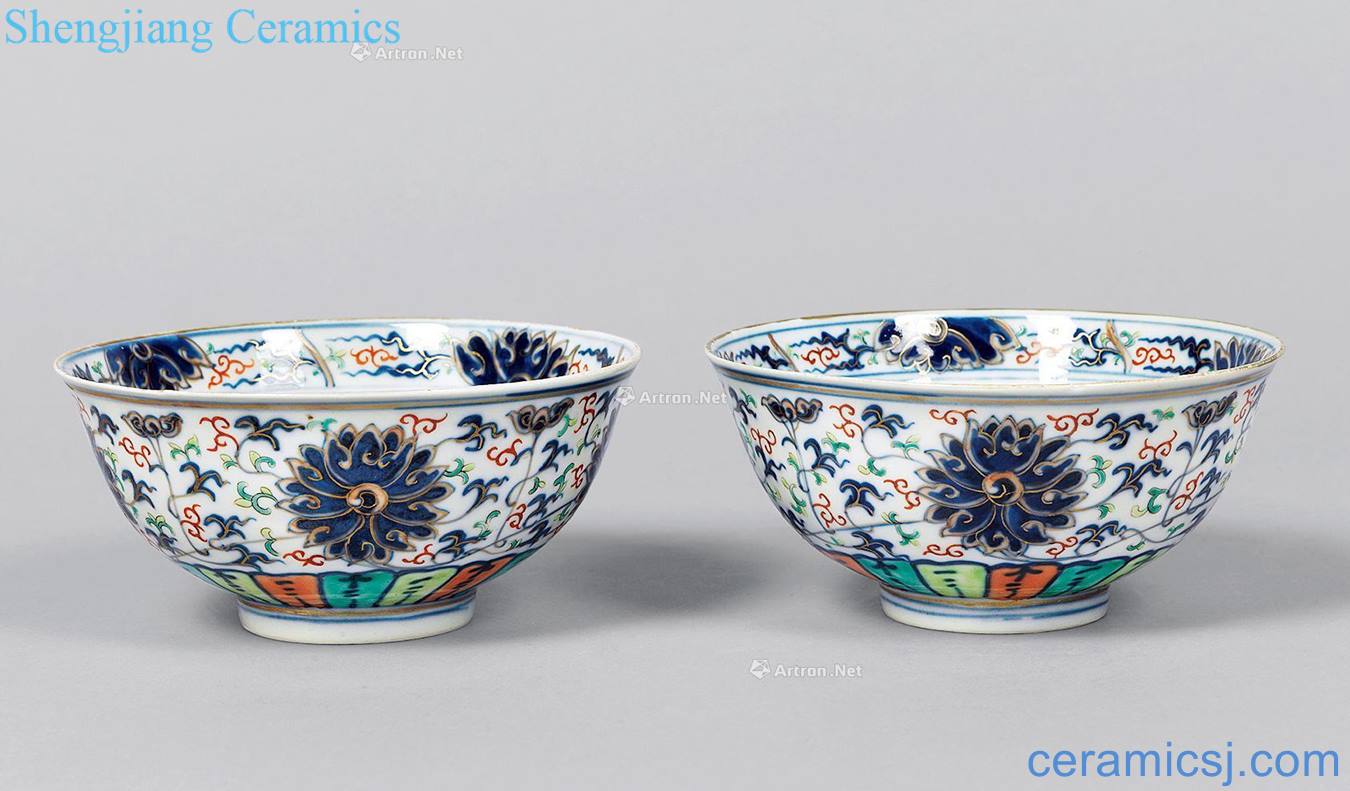 Qing guangxu Dou colors branch flowers green-splashed bowls (a)