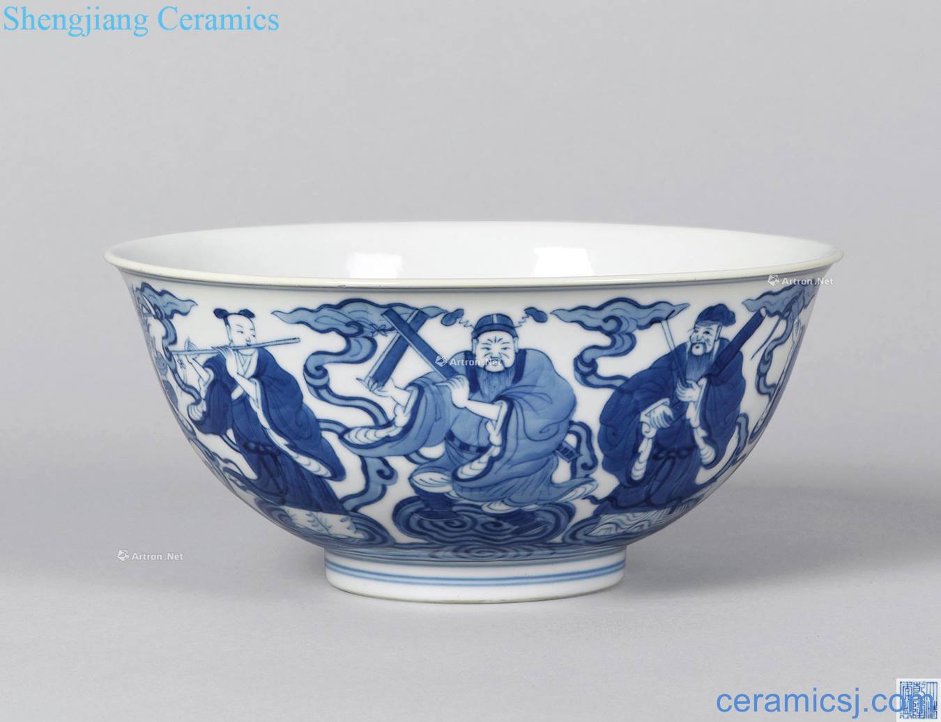 Qing qianlong Blue and white bowl the eight immortals characters
