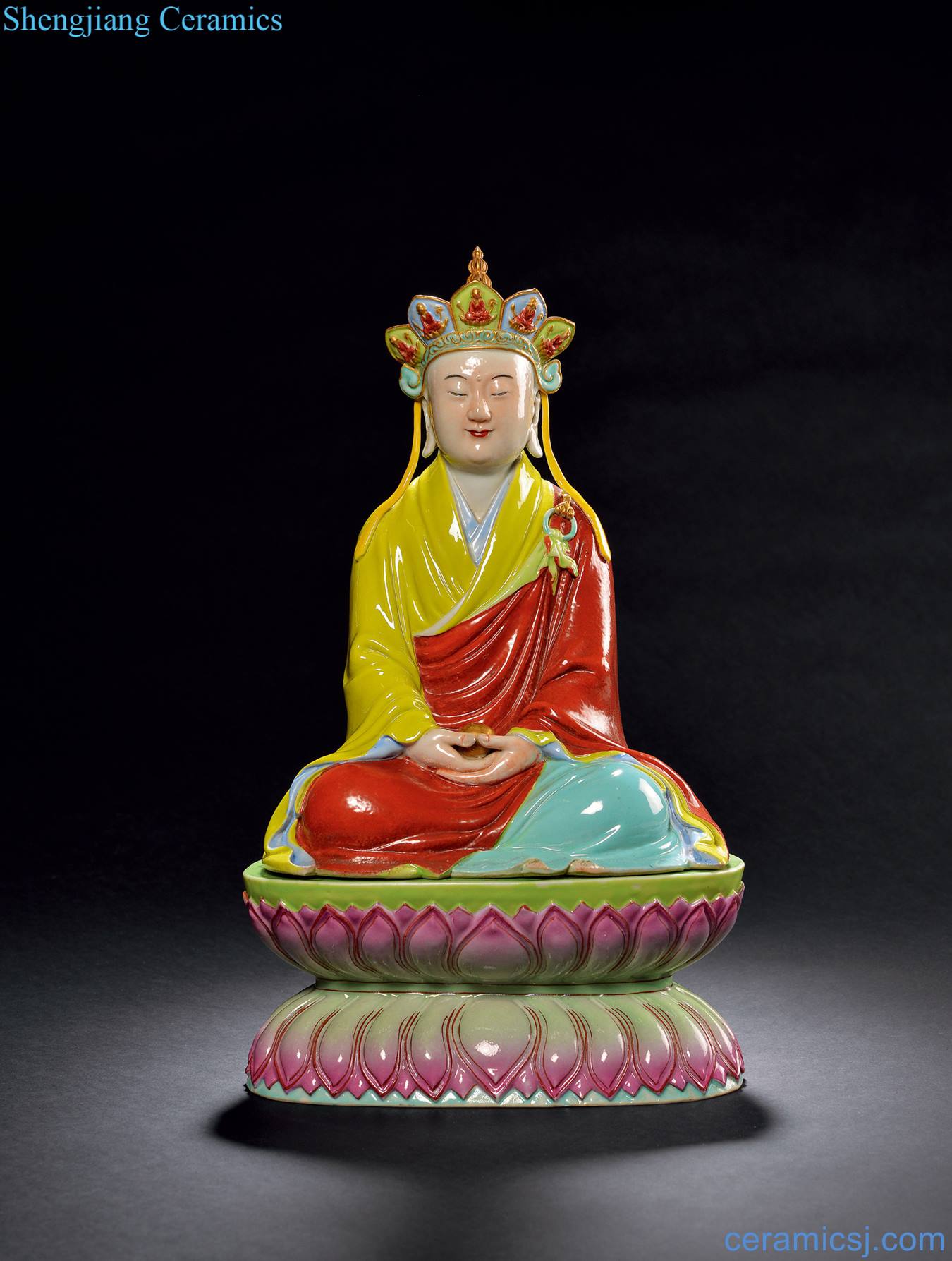 Qing qianlong pastel carved porcelain like like ksitigarbha bodhisattva