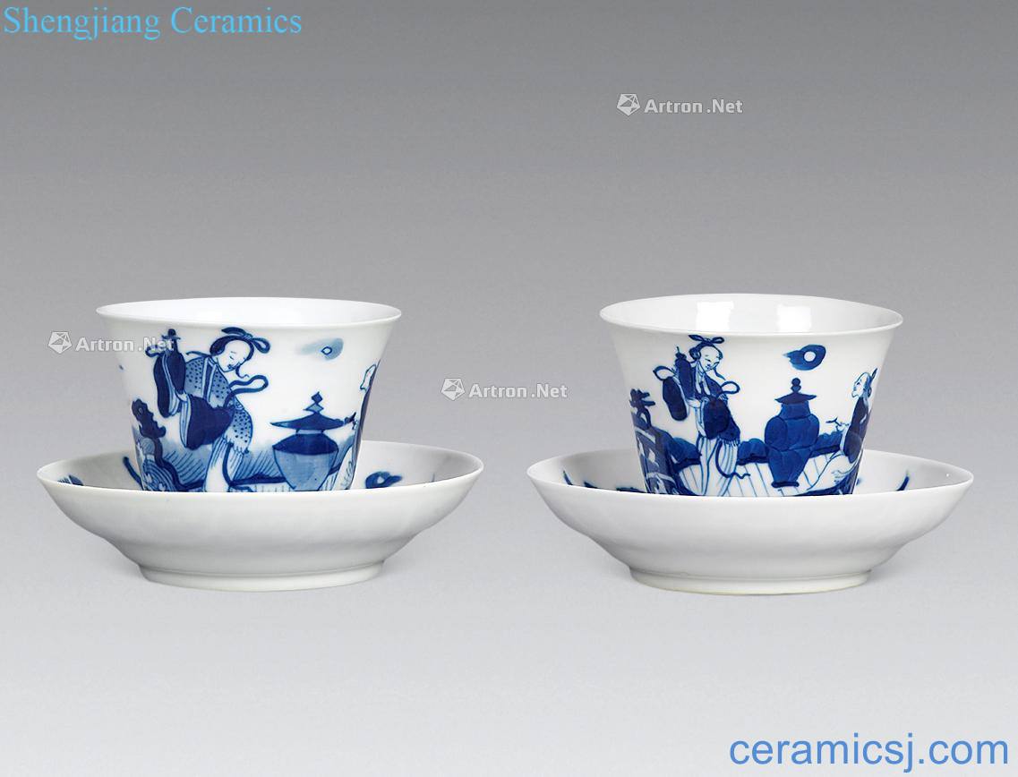 qing Blue and white pine crane character cup (2 sets)