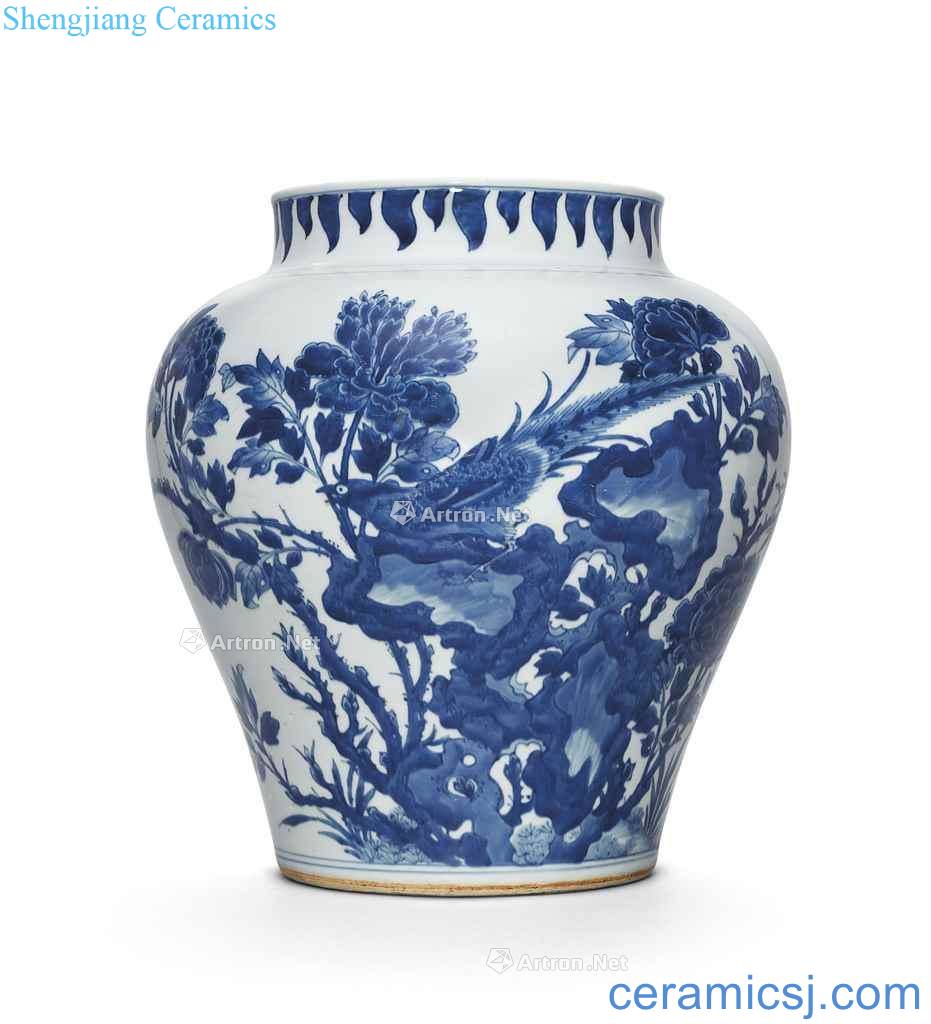 The qing emperor kangxi porcelain 鴙 chicken figure large pot peony