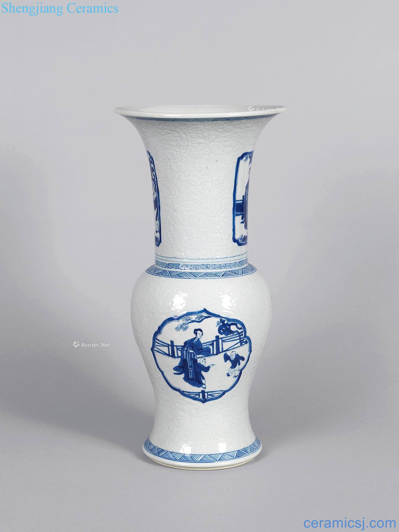 The qing emperor kangxi dark peony pattern flower vase with blue open box characters