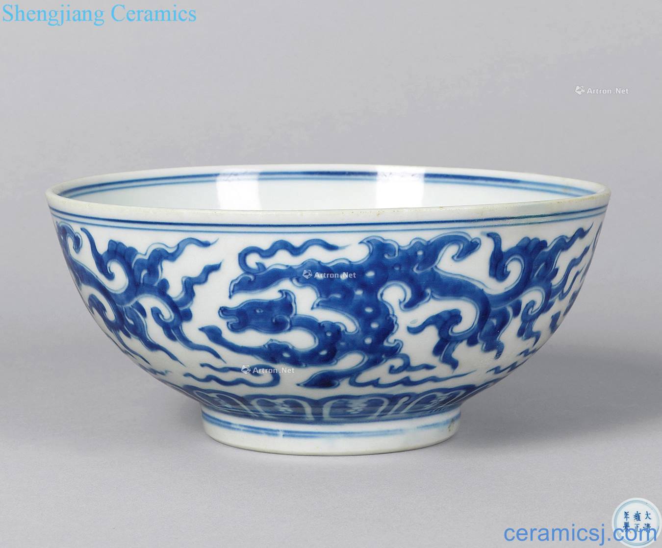 qing Blue and white wulong grain big bowl