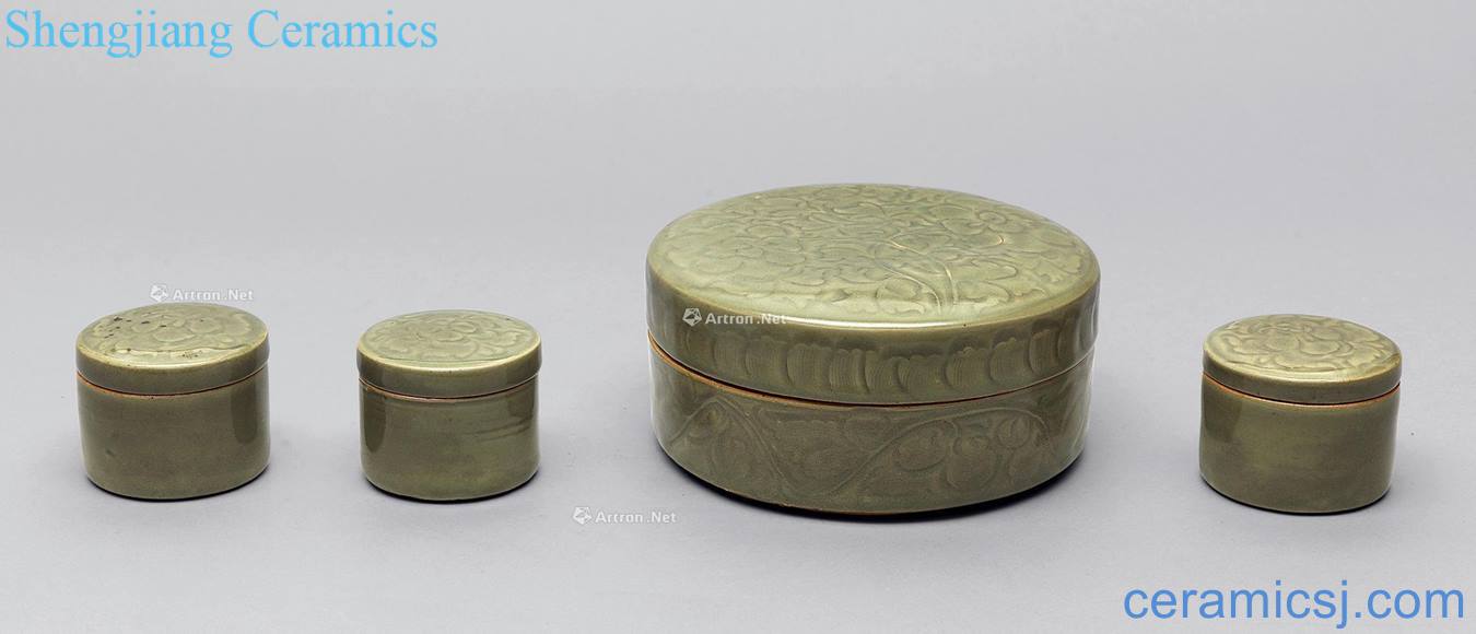 The song dynasty Yao state kiln green glaze dark flower grain cover box (4)