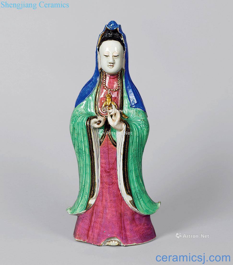 Qing qianlong pastel guanyin stands resemble