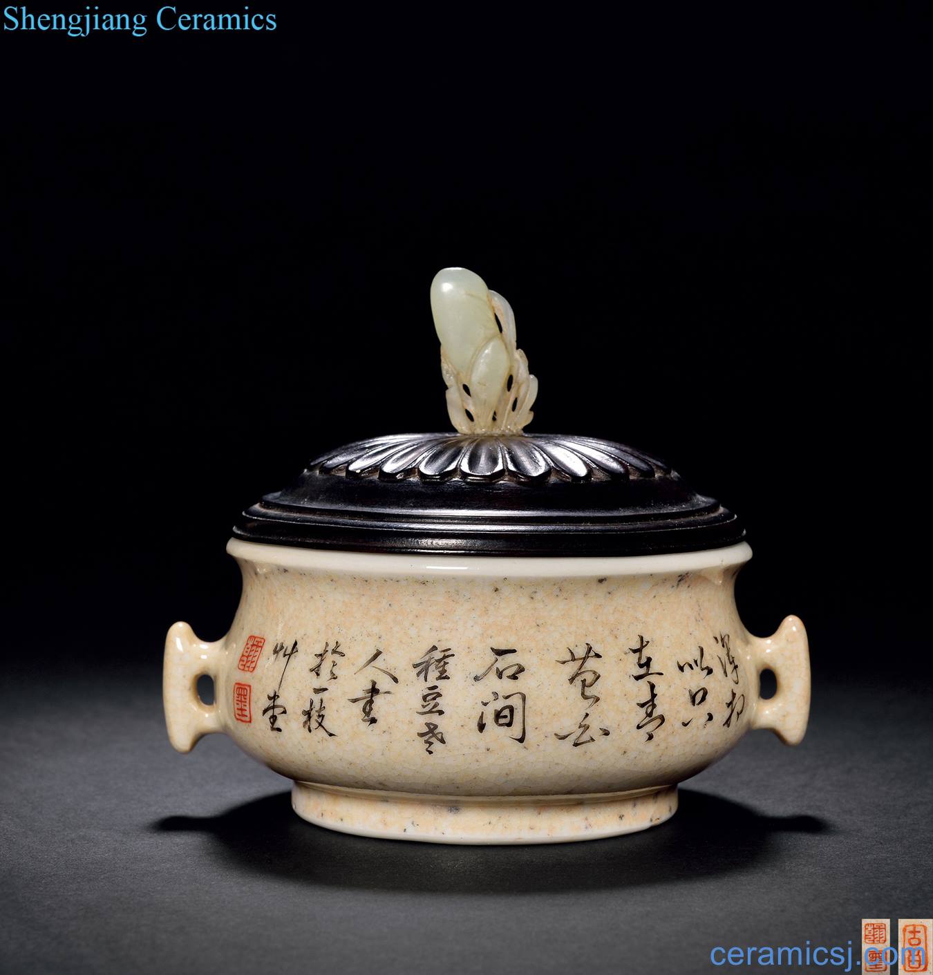 Qing qianlong B elder brother glaze color ink poems censer