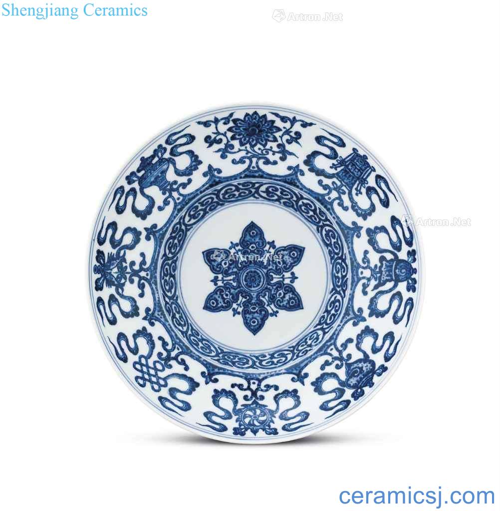 Qing qianlong Eight auspicious shou fortuna's count 盌 blue and white