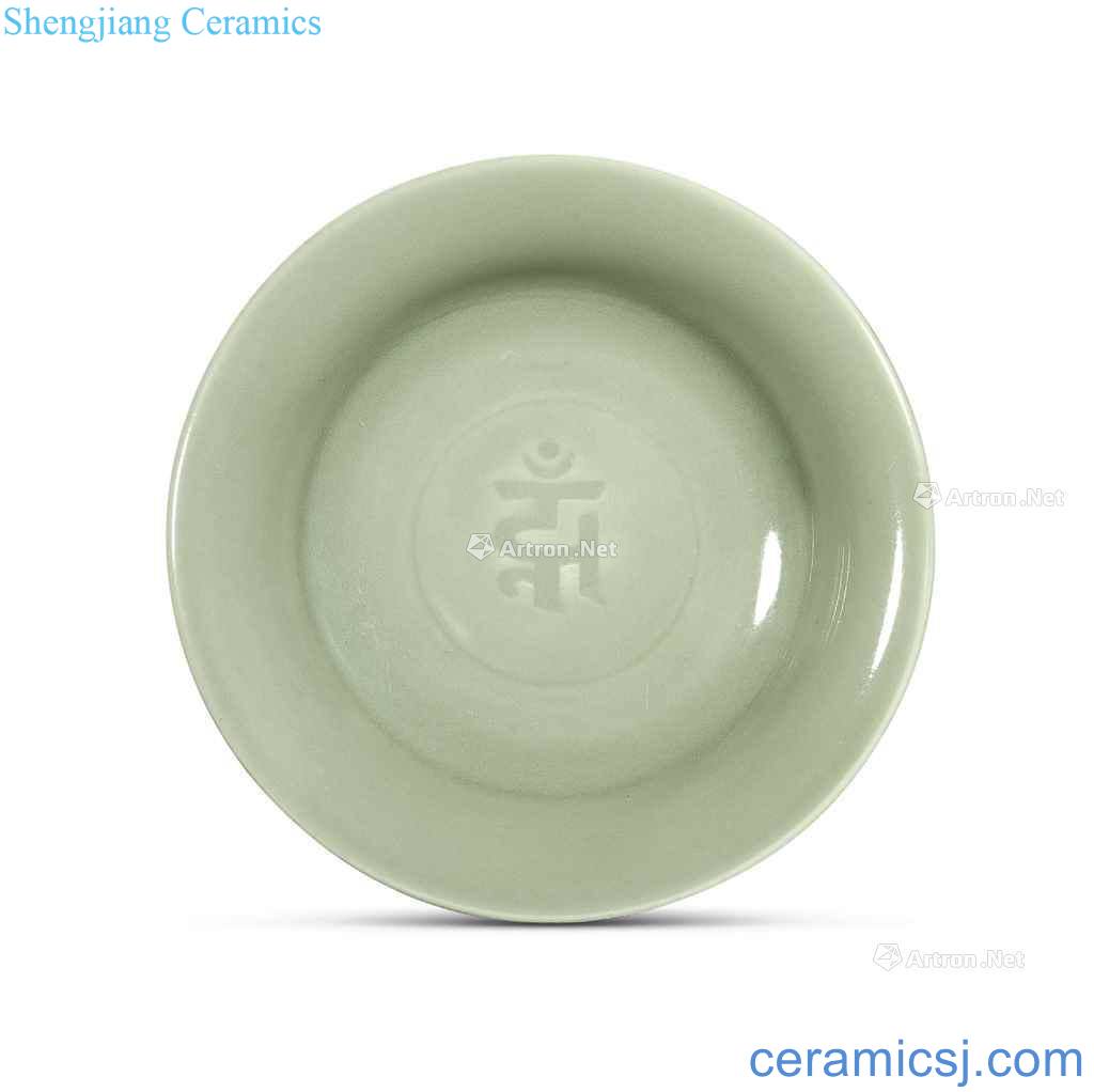 Yuan/Ming Longquan Sanskrit dish green glaze