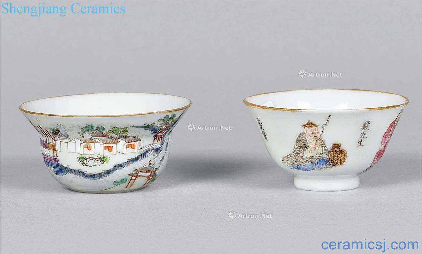 Light, qing qing daoguang pastel landscape pattern cup a cup a pastel characters