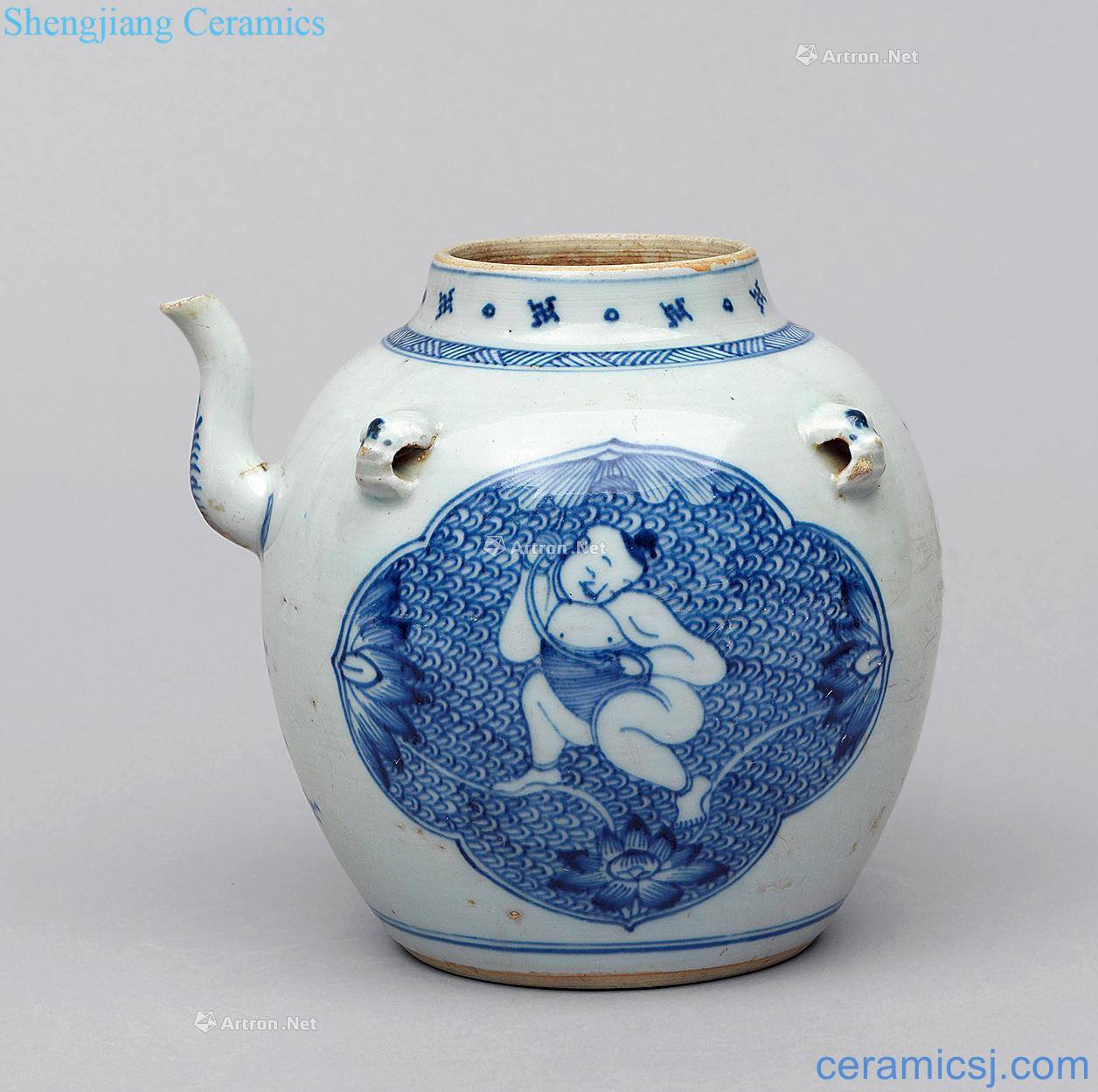 The qing emperor kangxi blue baby play four teapot