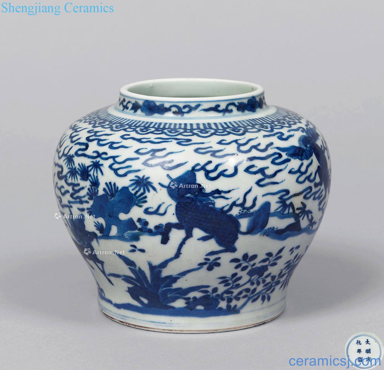 The late qing dynasty Blue and white benevolent grain tank