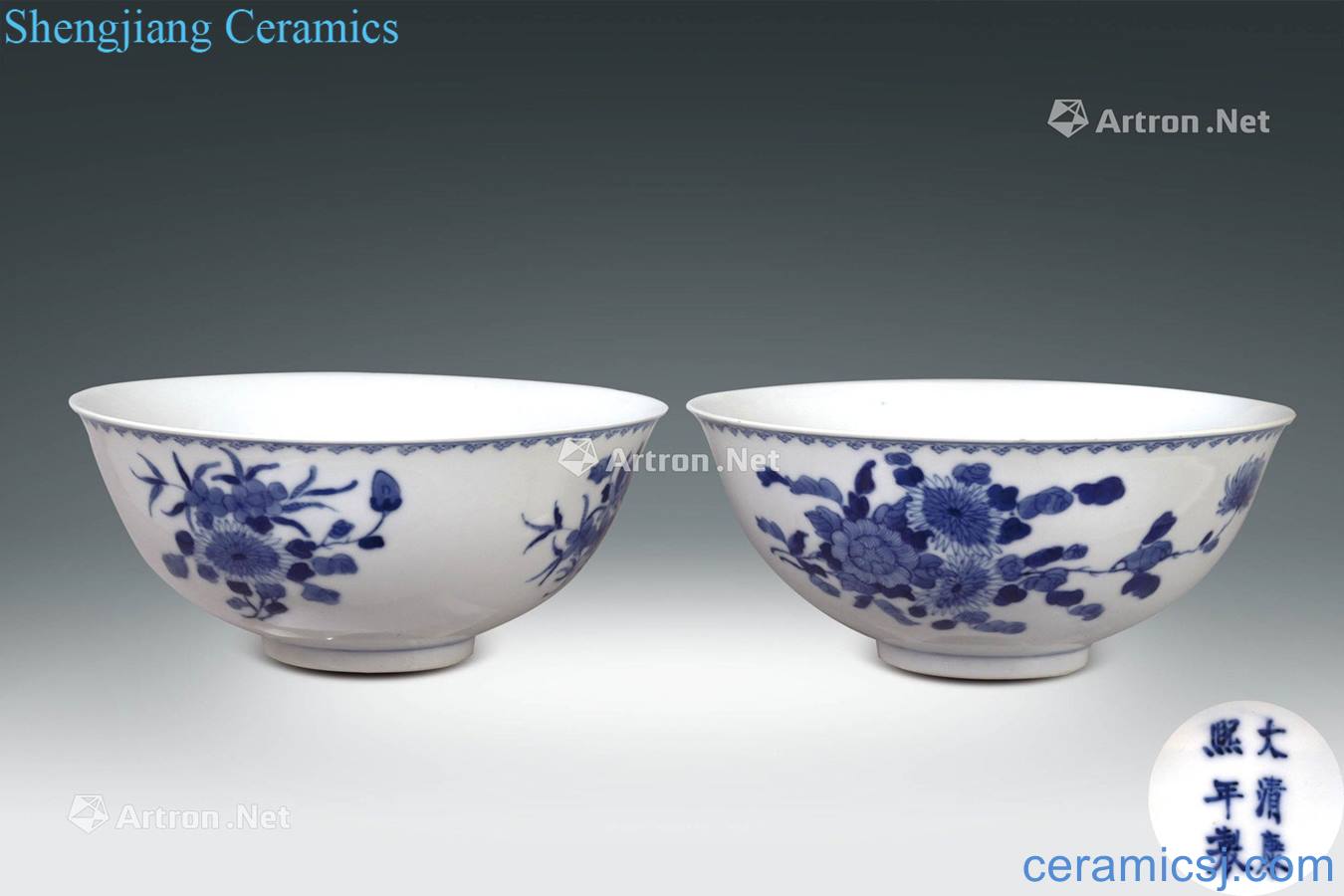 The qing emperor kangxi Blue and white chrysanthemum grain big bowl (a)