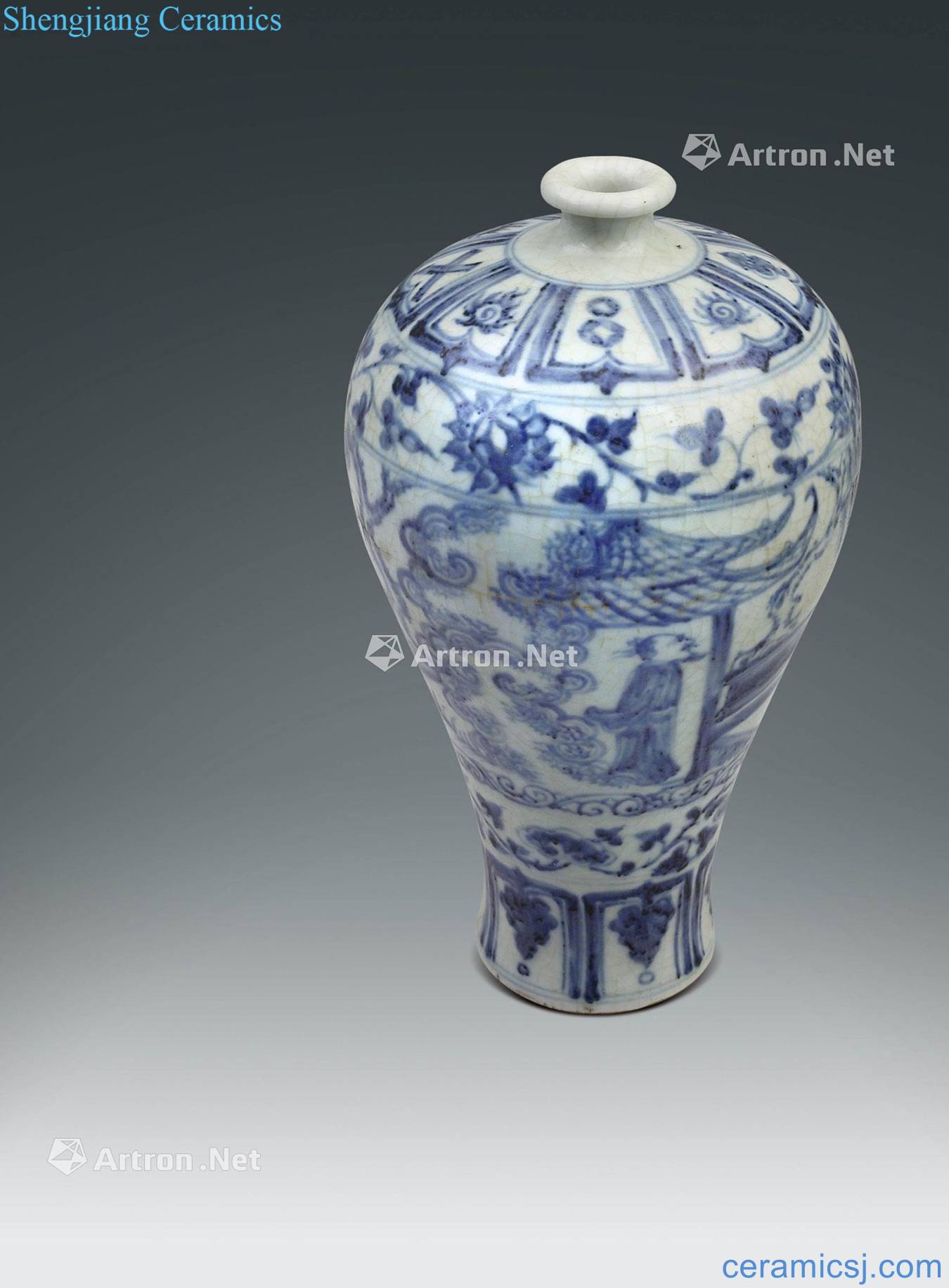 Ming Blue and white landscape character lines may bottle