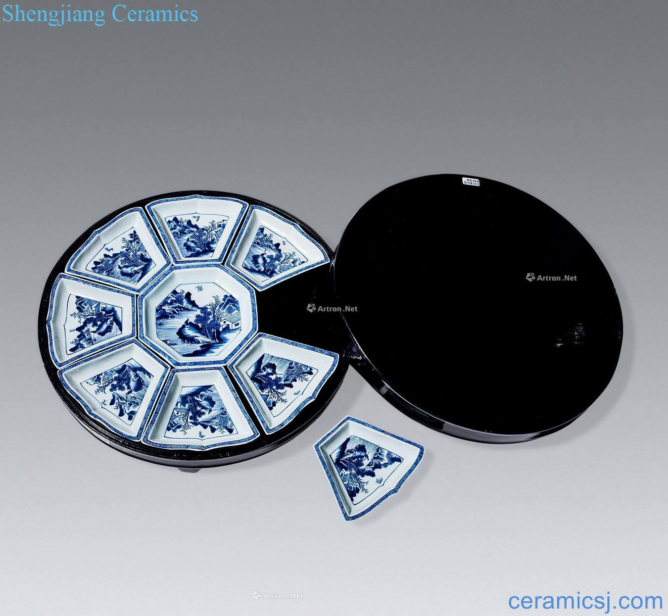 Emperor qianlong Blue and white landscape character nine sub plates