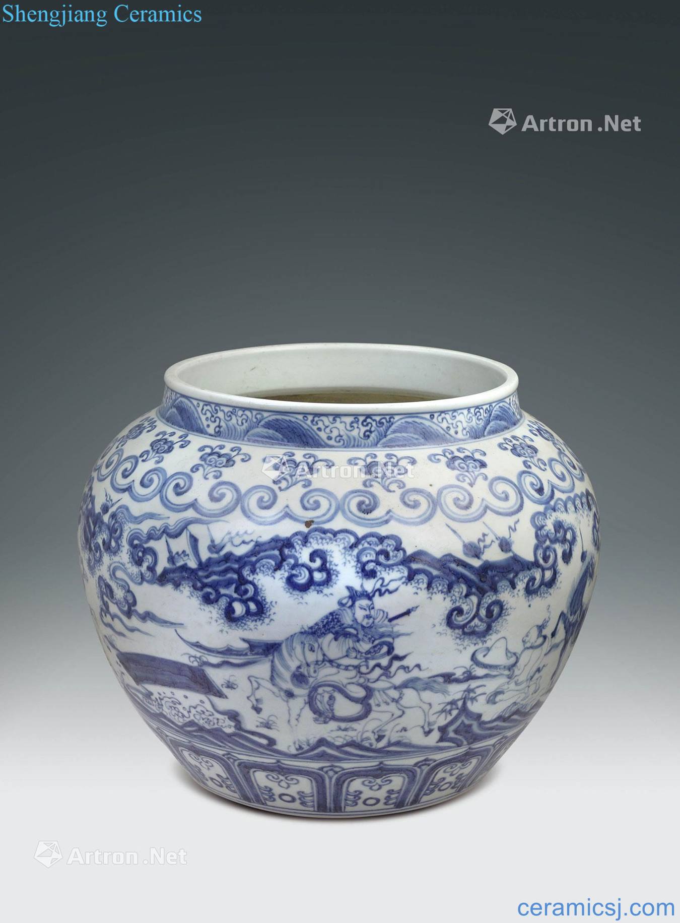 Ming Blue and white grain large pot of three characters