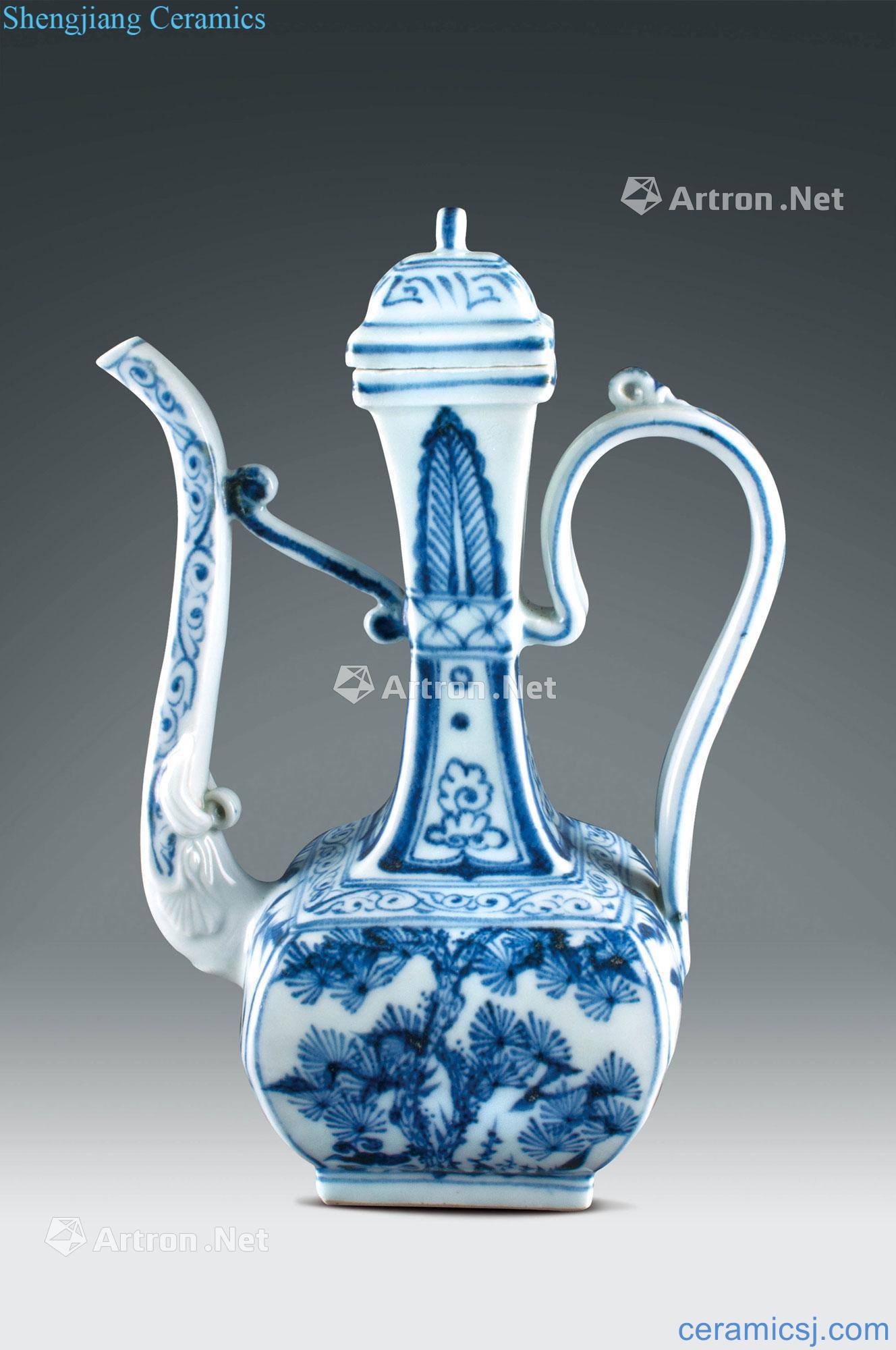 Ming Blue and white, poetic lines ewer