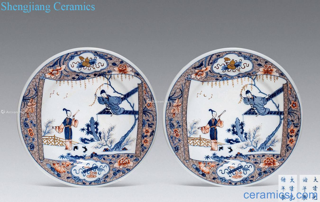 guangxu Blue and white youligong colour character disc (a)