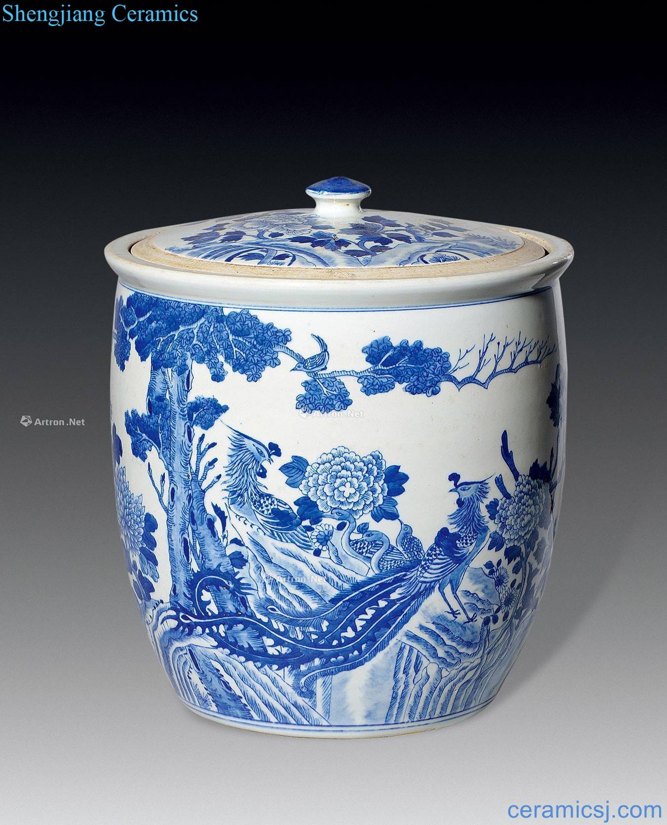 Qing dynasty blue-and-white acquisition of figure cylinder cover