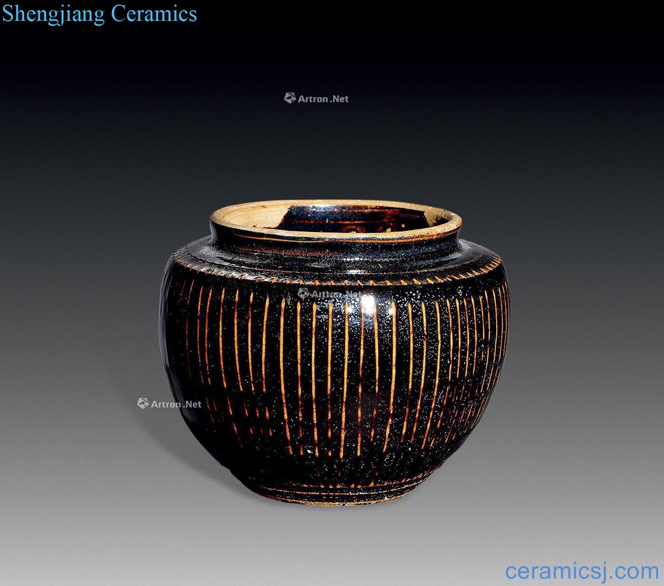 Ming Black glaze jin wen canister