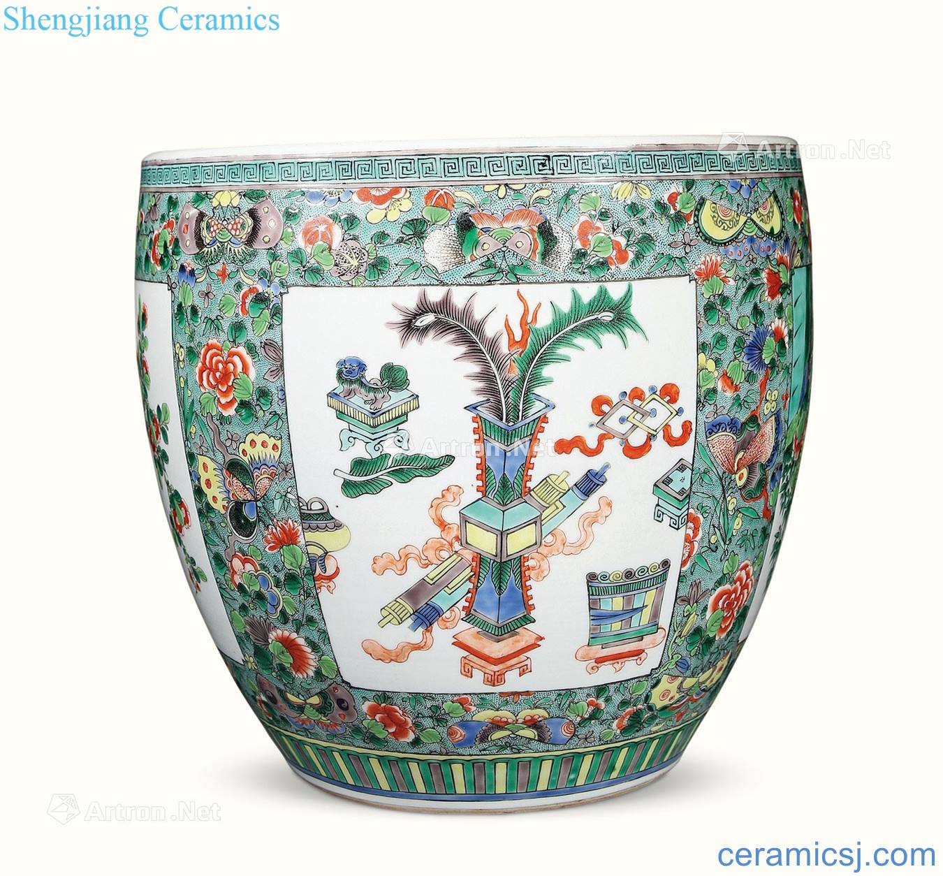 Qing guangxu Colorful flower print cylinder