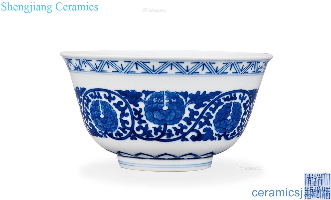 Qing daoguang Blue and white branch flowers green-splashed bowls
