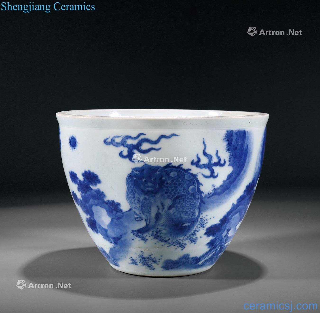 Ming chongzhen Blue and white kylin grain in cylinder