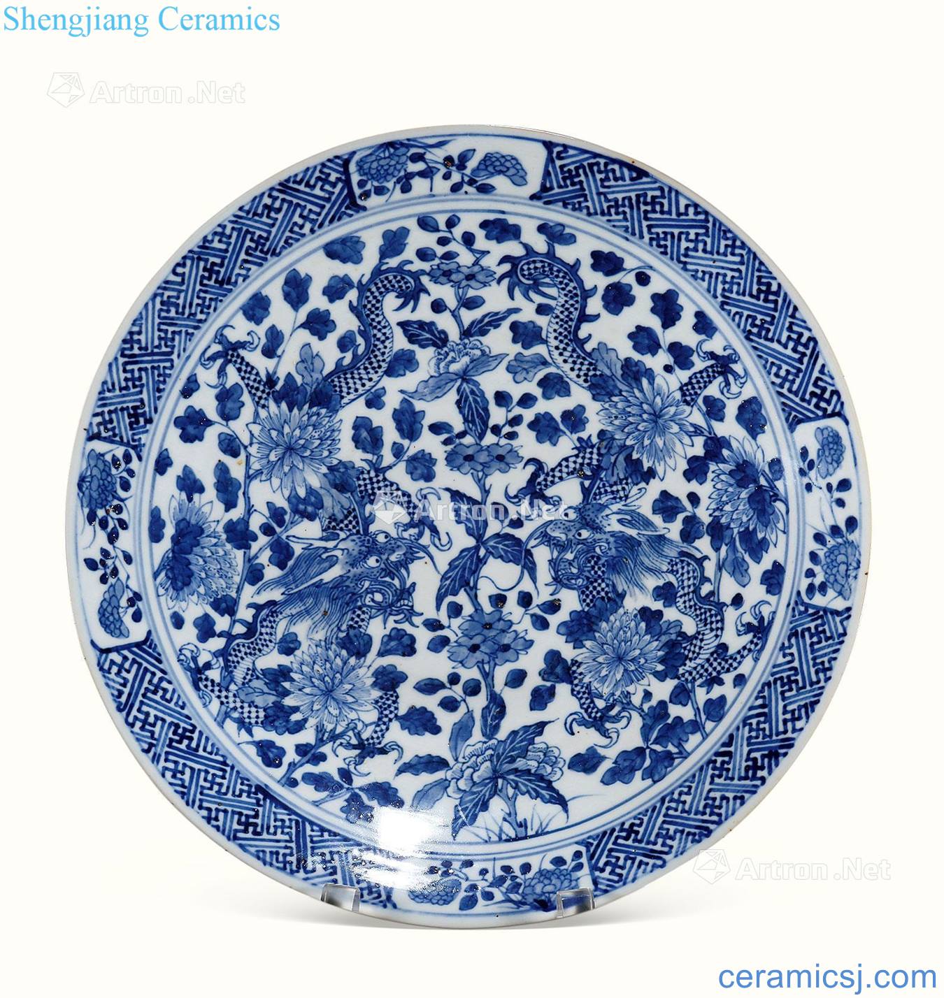 Qing guangxu Blue and white dragon wear pattern plate