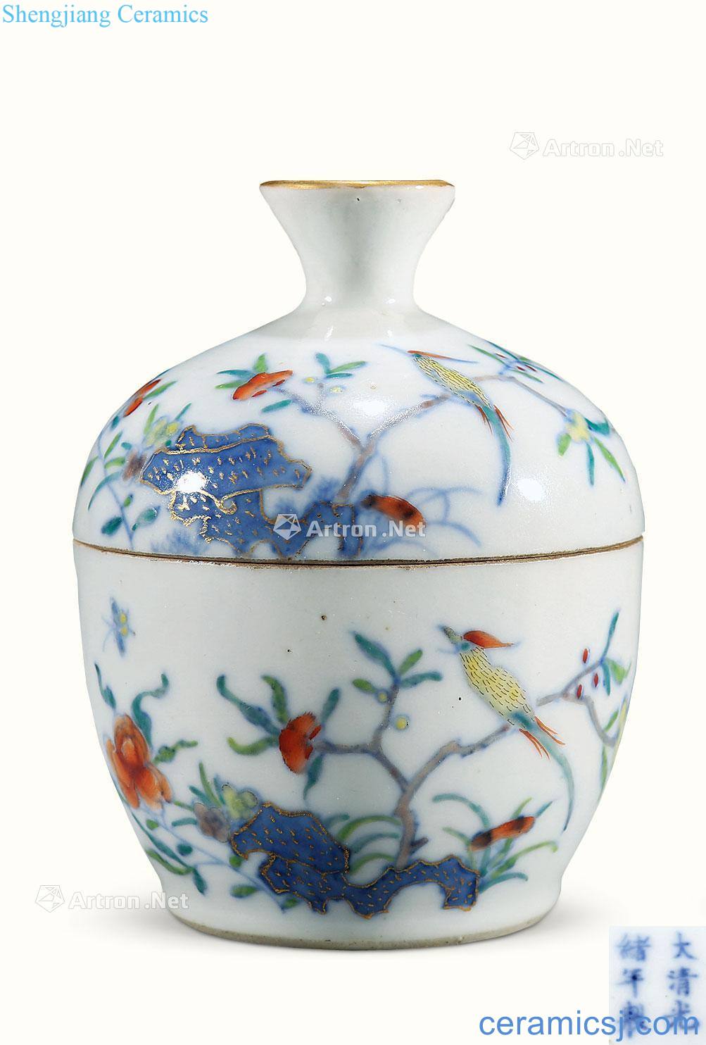 Qing guangxu Bucket color painting of flowers and grain cover tank