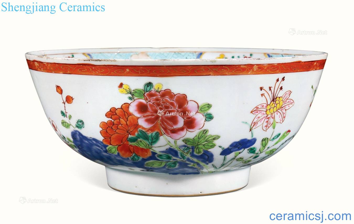 Qing yongzheng pastel flowers grain big bowl
