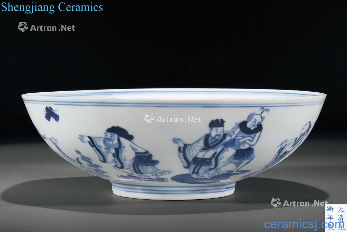 Qing guangxu Blue and white the eight immortals green-splashed bowls