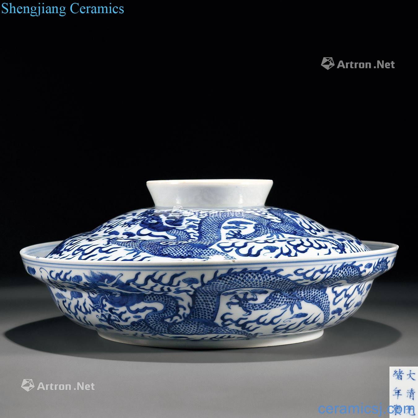 Qing guangxu Blue and white praised lines or tureen