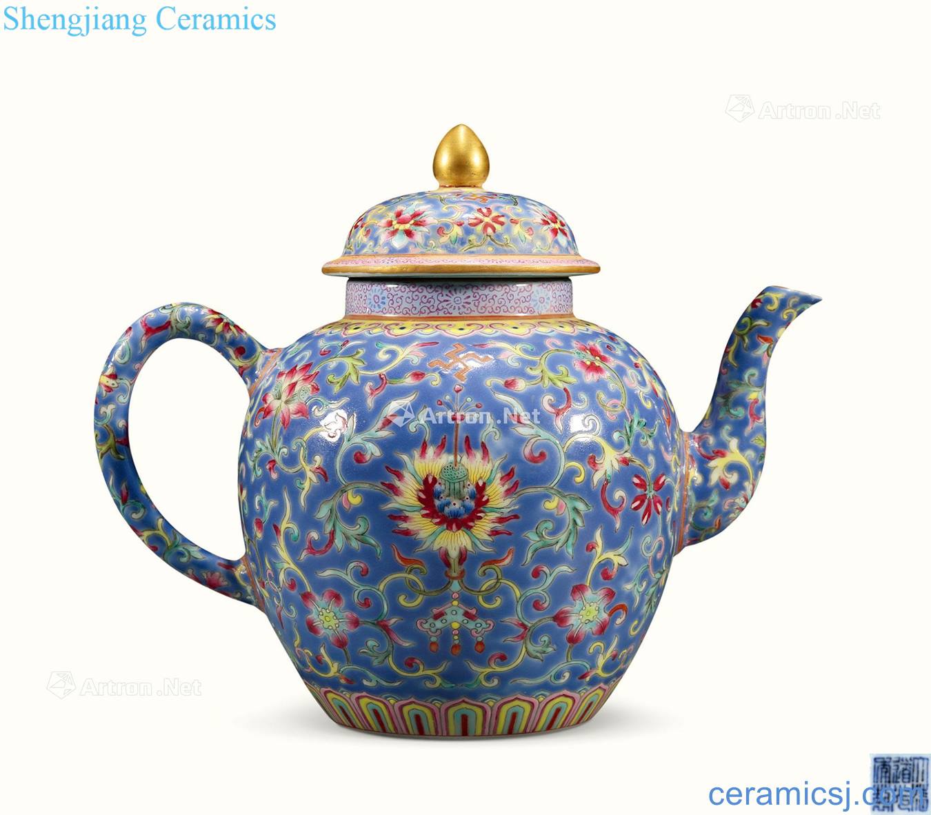 Mid qing pastel passionflower grain teapot