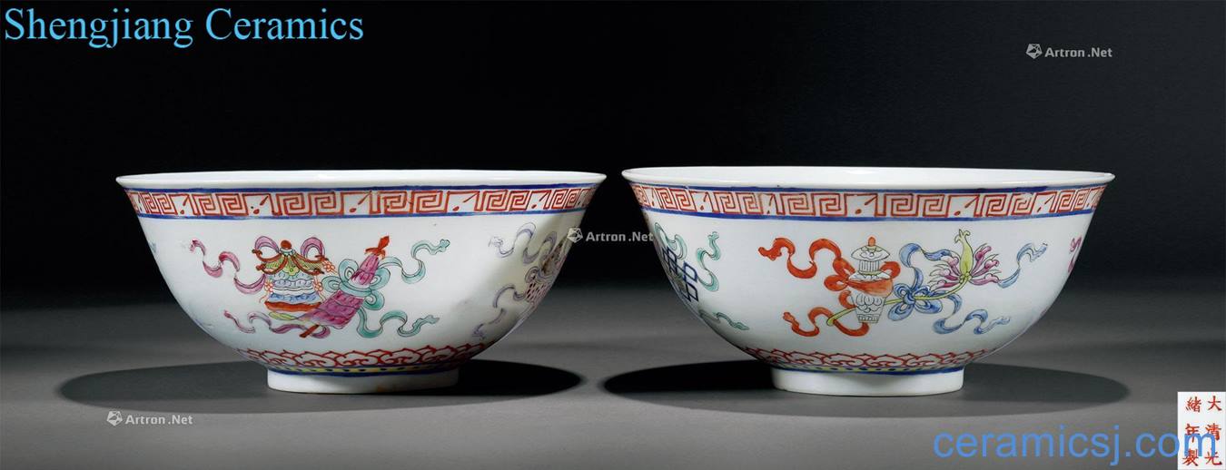 Pastel eight auspicious green-splashed bowls reign of qing emperor guangxu (a)