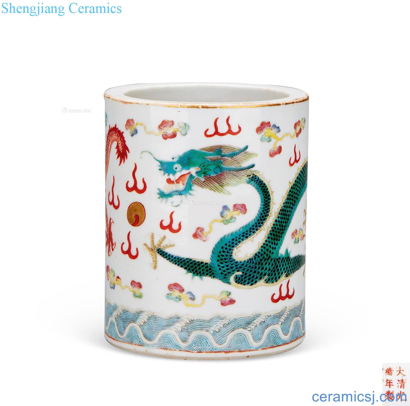 Dragon playing beads reign of qing emperor guangxu grain brush pot